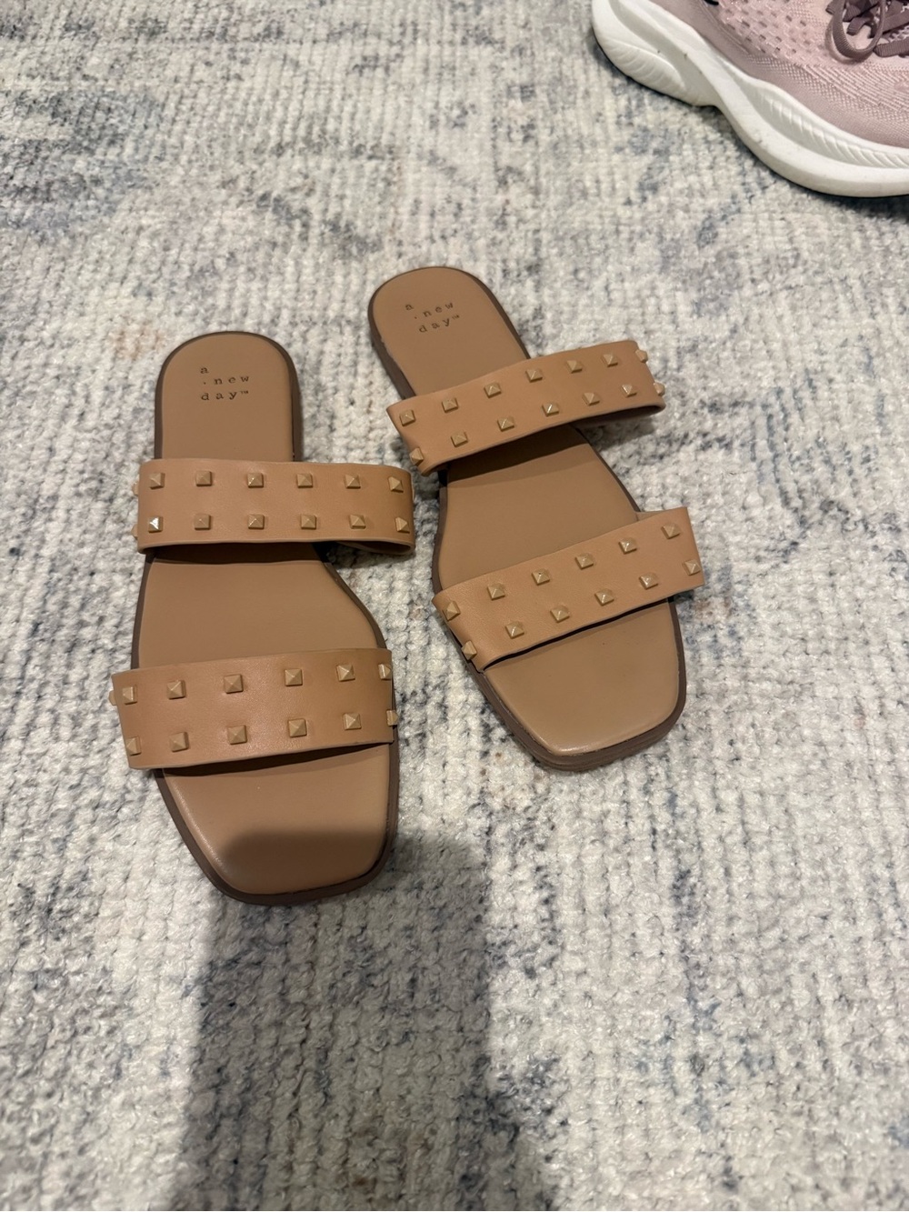 a new day Tan Double-Strap Studded Slide Sandals